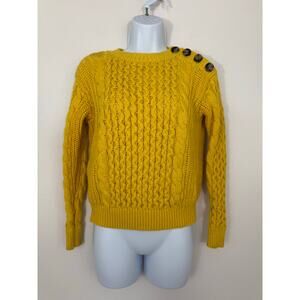 Ann Taylor Petite Yellow Cable Knit Button Shoulder Sweater SP